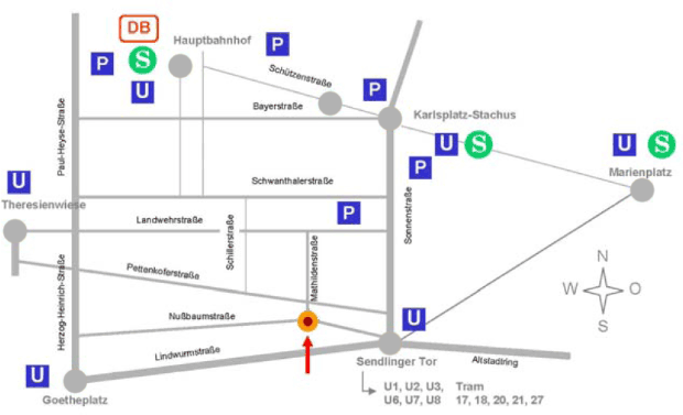 Lageplan mit öffentlichen Verkehrsmitteln